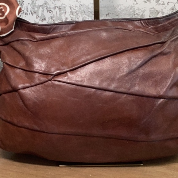Hobo Brand Chic Brown Leather Hobo Bag with Scarf Accent, good used condition. - Picture 3 of 15